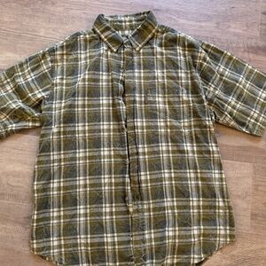 Woolrich Men's Green and White Plaid Shirt
